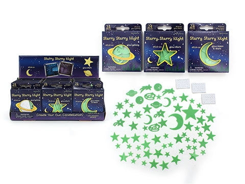 GLOW IN THE DARK GALAXY MOON STARS (24 PCS)